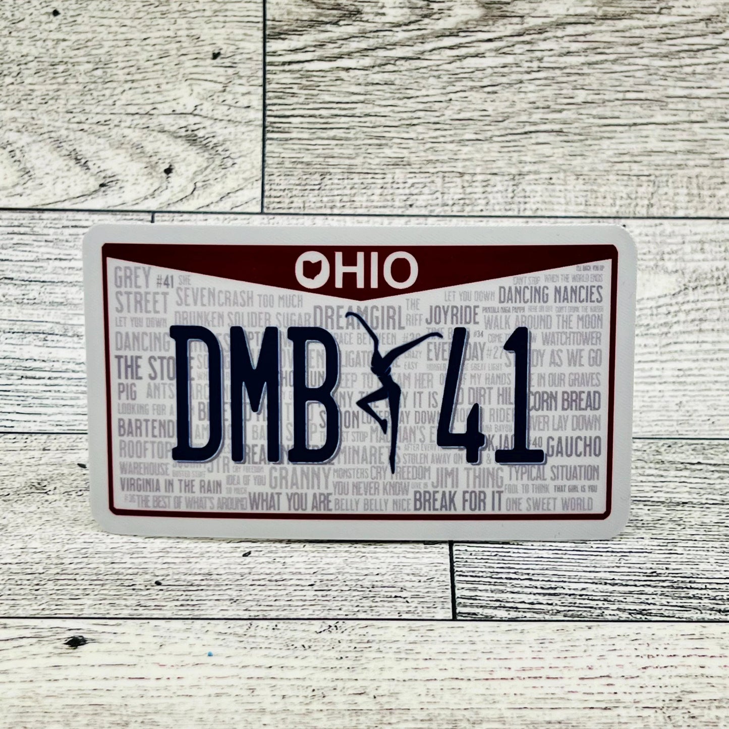 Ohio License Plate DMB 41 Song Titles Vinyl Sticker Slap 2.2" x 3.8" Glossy Finish