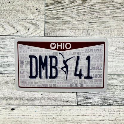 Ohio License Plate DMB 41 Song Titles Vinyl Sticker Slap 2.2" x 3.8" Glossy Finish