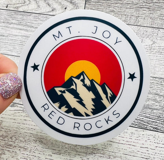 Mt. Joy Red Rocks White Red Blue Yellow Colorado Mountains Vinyl Sticker Slap Matte Finish 3" x 3"
