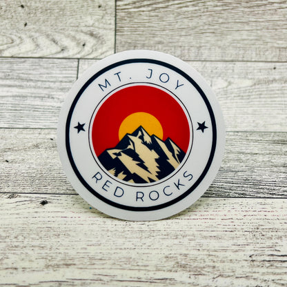Mt. Joy Red Rocks White Red Blue Yellow Colorado Mountains Vinyl Sticker Slap Matte Finish 3" x 3"