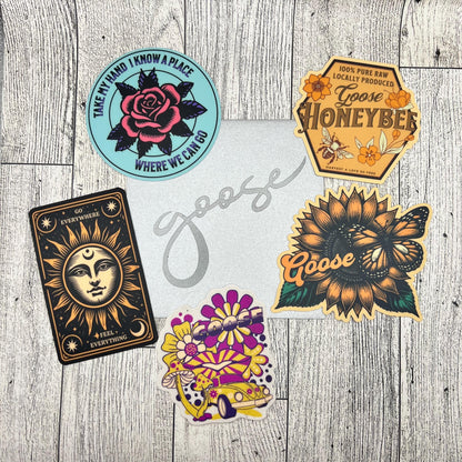 Goose 5 Vinyl Stickers Slaps Tarot Echo of a Rose Honeybee Sunflower Silver 4" x 4" Gift Envelope Christmas Birthday Mother's Day