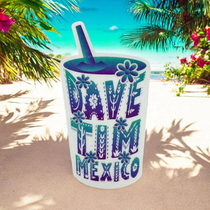 Dave & Tim Mexico 2026 Purple Teal White Ombre Mexican Letters Cup Vinyl Sticker Slap 3.2" x 1.75" Matte Finish
