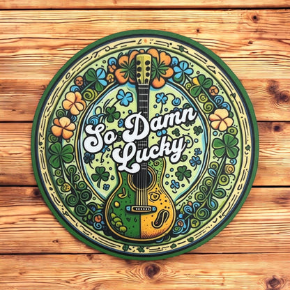 So Damn Lucky Green Yellow Shamrocks Guitar St. Patrick’s Day Music Vinyl Sticker Slap  3" x 3" Matte Finish