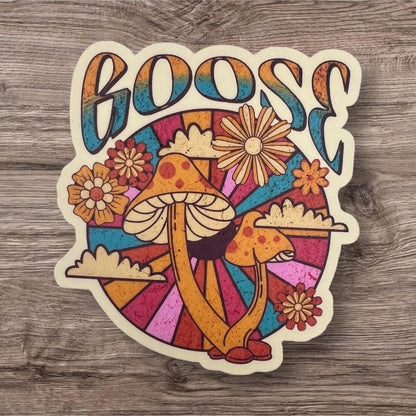 Goose Pink Orange Teal Flowers Clouds Mushrooms Retro Vinyl Sticker Slap 3" x 2.8" Matte Finish