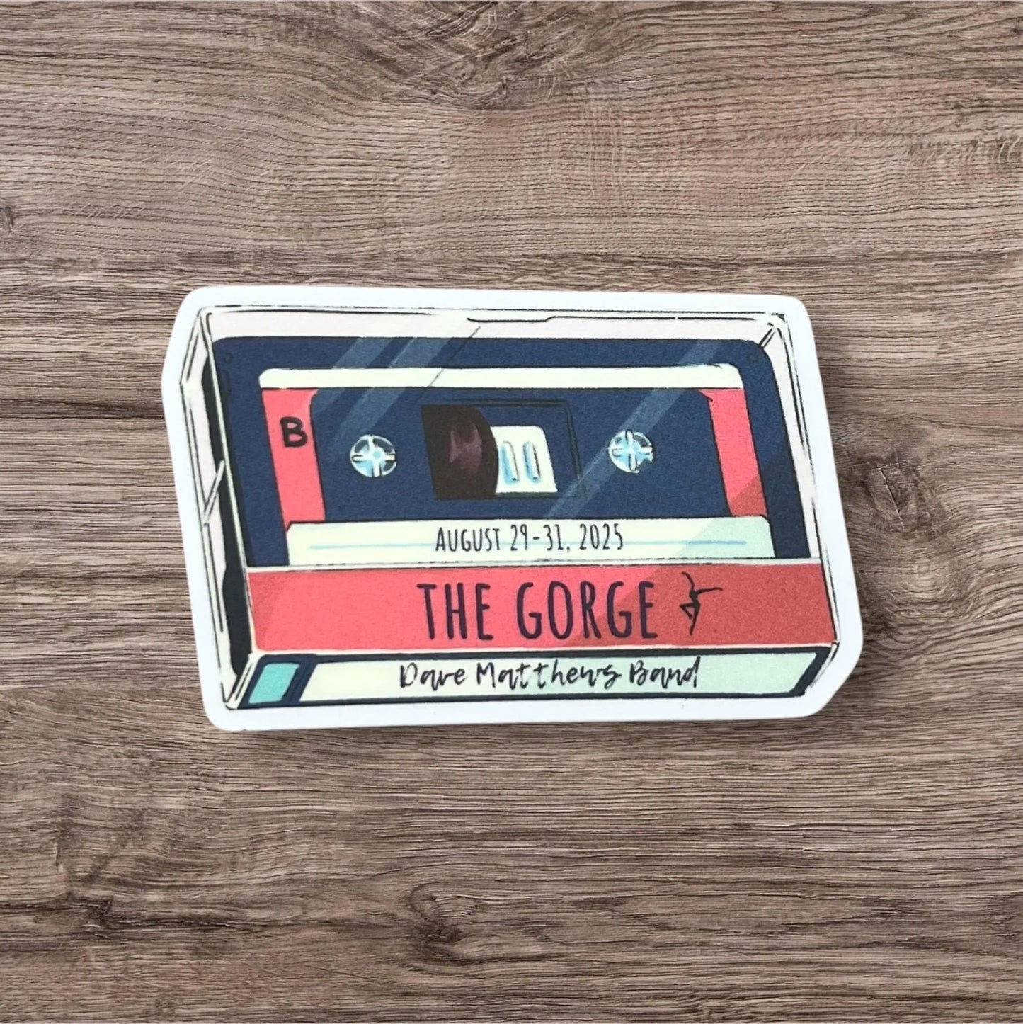 The Gorge Labor Dave Weekend August 29-31, 2025 Light Red Beige Black Retro Cassettee Mix Tape Vinyl Sticker Slap Matte Finish 2.2" x 3"