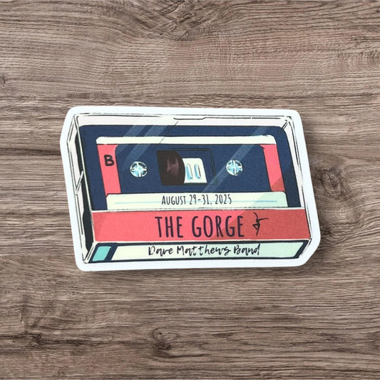 The Gorge Labor Dave Weekend August 29-31, 2025 Light Red Beige Black Retro Cassettee Mix Tape Vinyl Sticker Slap Matte Finish 2.2" x 3"