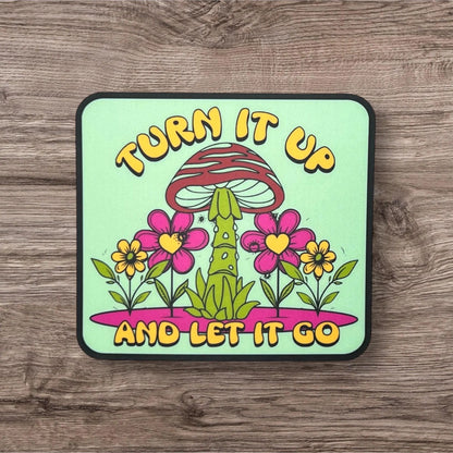 Goose Turn it Up and Let it Go Green Red Mushroom Pink Yellow Flowers Give It Time Vinyl Sticker Slap 2.7" x 3.0" Matte Finish