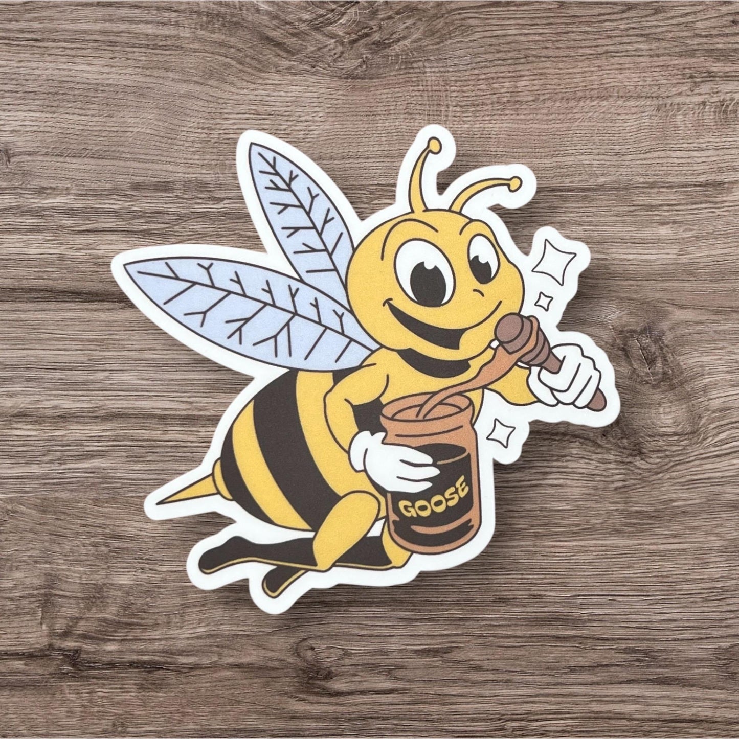 Goose Honeybee Yellow Brown Gray White Cartoon Character Honey on My Spoon Vinyl Sticker Matte Finish 3" x 3.2"
