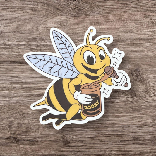 Goose Honeybee Yellow Brown Gray White Cartoon Character Honey on My Spoon Vinyl Sticker Matte Finish 3" x 3.2"