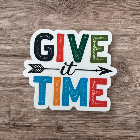 Goose Give it Time Red Blue Green Yellow Black Arrow Distressed Retro Design Vinyl Sticker Slap Matte Finish 2.6" x 3"