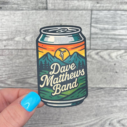 DMB Beer Soda Pop Can Orange Yellow Sunset Dark Blue Green Mountains Vinyl Sticker Slap 3" x 1.85" Matte Finish