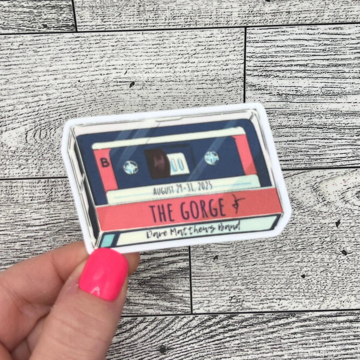 The Gorge Labor Dave Weekend August 29-31, 2025 Light Red Beige Black Retro Cassettee Mix Tape Vinyl Sticker Slap Matte Finish 2.2" x 3"