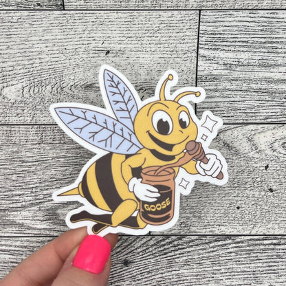 Goose Honeybee Yellow Brown Gray White Cartoon Character Honey on My Spoon Vinyl Sticker Matte Finish 3" x 3.2"