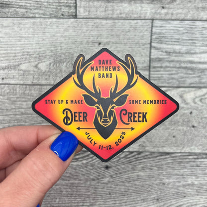 Deer Creek Noblesville Indiana 2025 Stay Up & Make Some Memories Red Orange Yellow Ombre Vinyl Sticker Slap 3.3" x 2.6” Matte Finish