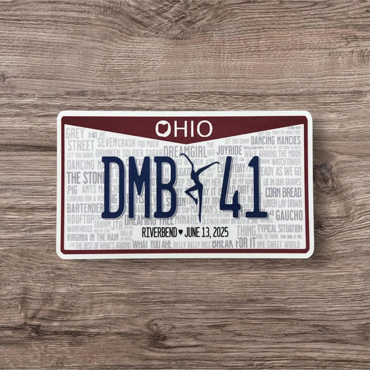Ohio License Plate DMB 41 Song Titles Riverbend June 13, 2025 Vinyl Sticker Slap 2.2" x 3.8" Matte Finish