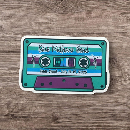 DMB Deer Creek Noblesville Indiana July 11-12, 2025 Retro Cassette Tape Orange Green Teal Blue Purple Vinyl Sticker Slap 2.1 x 3.3” Matte Finish