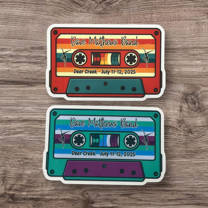 DMB Deer Creek Noblesville Indiana July 11-12, 2025 Retro Cassette Tape Orange Green Teal Blue Purple Vinyl Sticker Slap 2.1 x 3.3” Matte Finish