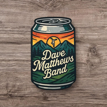 DMB Beer Soda Pop Can Orange Yellow Sunset Dark Blue Green Mountains Vinyl Sticker Slap 3" x 1.85" Matte Finish