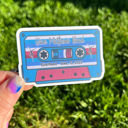 DMB Riverbend Ohio June 13, 2025 Retro Cassette Tape Blue Purple Pink Green Vinyl Sticker Slap 2.2 x 3.3” Matte Finish