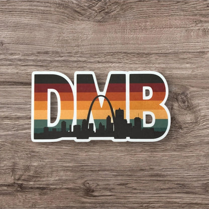 DMB Retro Brown Dark Red Orange Yellow Gold Green St. Louis Missouri Skyline Arch Vinyl Sticker Slap 1.7" x 3.3" Matte Finish