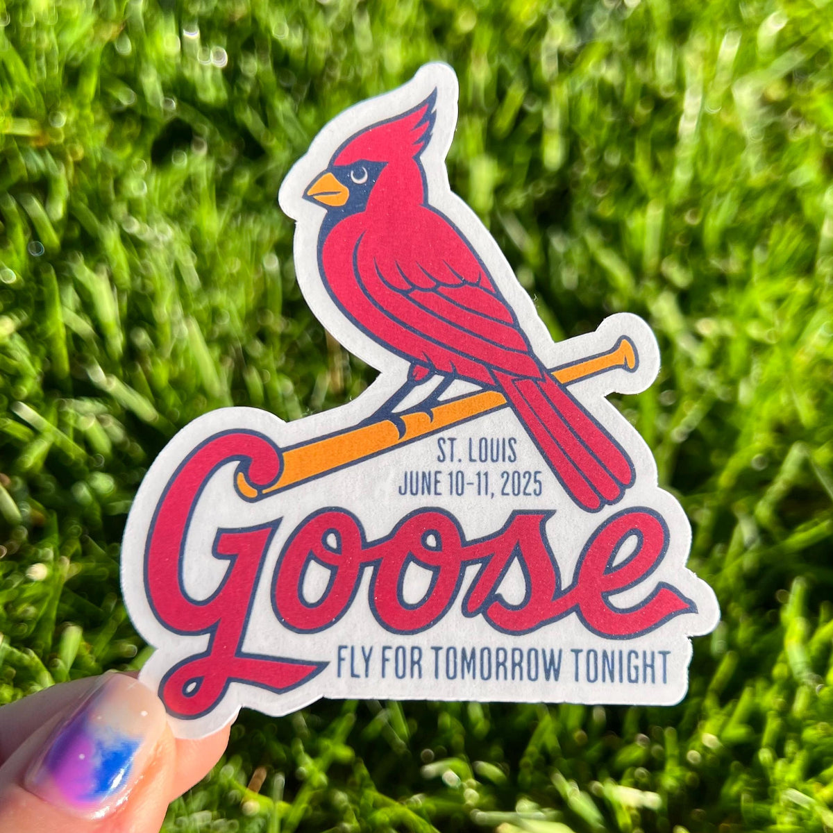 Goose St. Louis Red Bird Fly for Tomorrow Tonight June 10-11, 2025 Missouri Summer Tour Vinyl Sticker Slap 3.1" x 2.75" Matte Finish