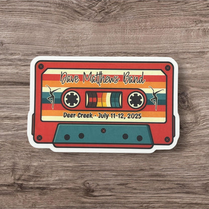 DMB Deer Creek Noblesville Indiana July 11-12, 2025 Retro Cassette Tape Orange Green Teal Blue Purple Vinyl Sticker Slap 2.1 x 3.3” Matte Finish