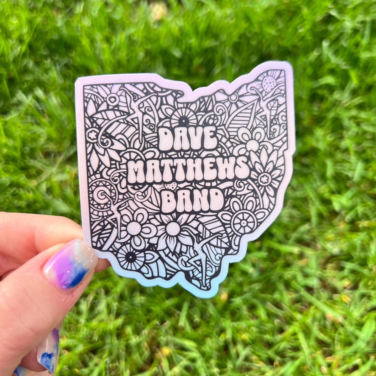 Ohio Dave Matthews Band Flowers State Shape Light Pink Light Orange Light Blue Ombre Vinyl Sticker Slap 3.0" x 2.85" Matte Finish