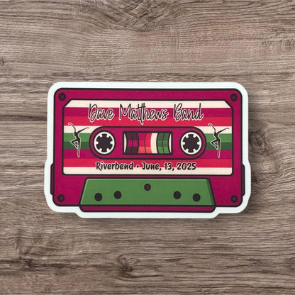 DMB Riverbend Ohio June 13, 2025 Retro Cassette Tape Blue Purple Pink Green Vinyl Sticker Slap 2.2 x 3.3” Matte Finish