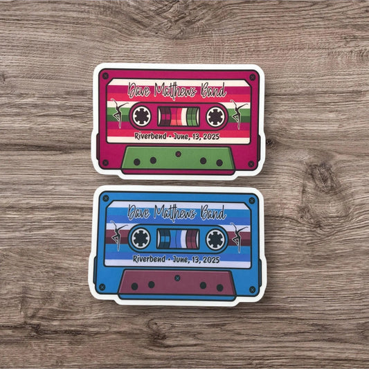 DMB Riverbend Ohio June 13, 2025 Retro Cassette Tape Blue Purple Pink Green Vinyl Sticker Slap 2.2 x 3.3” Matte Finish