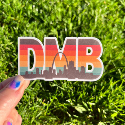 DMB Retro Brown Dark Red Orange Yellow Gold Green St. Louis Missouri Skyline Arch Vinyl Sticker Slap 1.7" x 3.3" Matte Finish