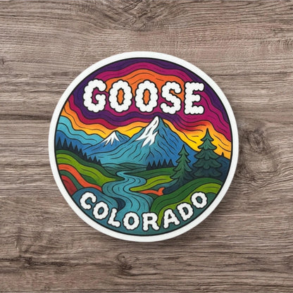 Goose Blue Mountains Purple Red Orange Sky Clouds Colorado Summer Tour Vinyl Sticker Slap 3" x 3" Matte Finish