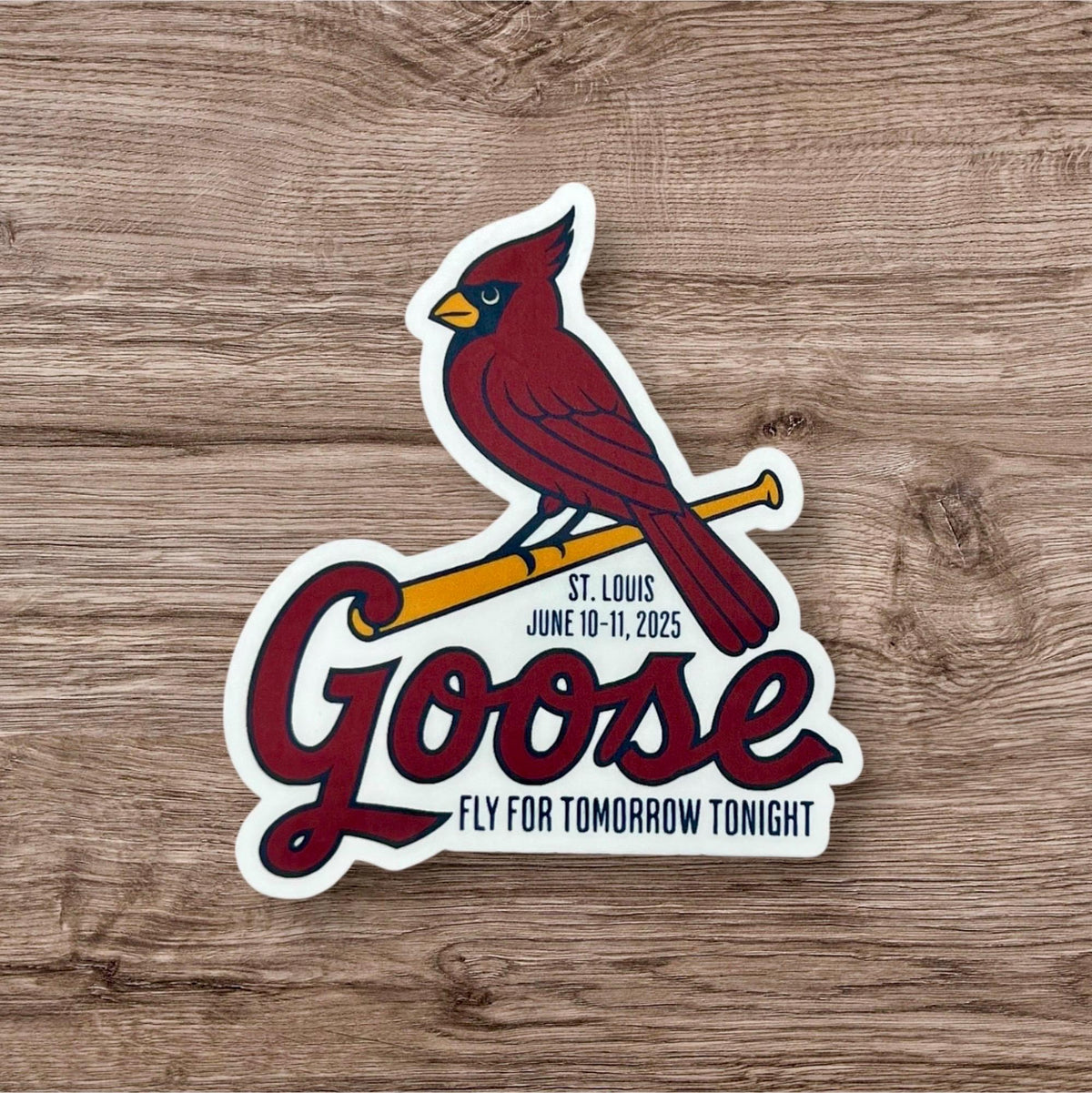 Goose St. Louis Red Bird Fly for Tomorrow Tonight June 10-11, 2025 Missouri Summer Tour Vinyl Sticker Slap 3.1" x 2.75" Matte Finish