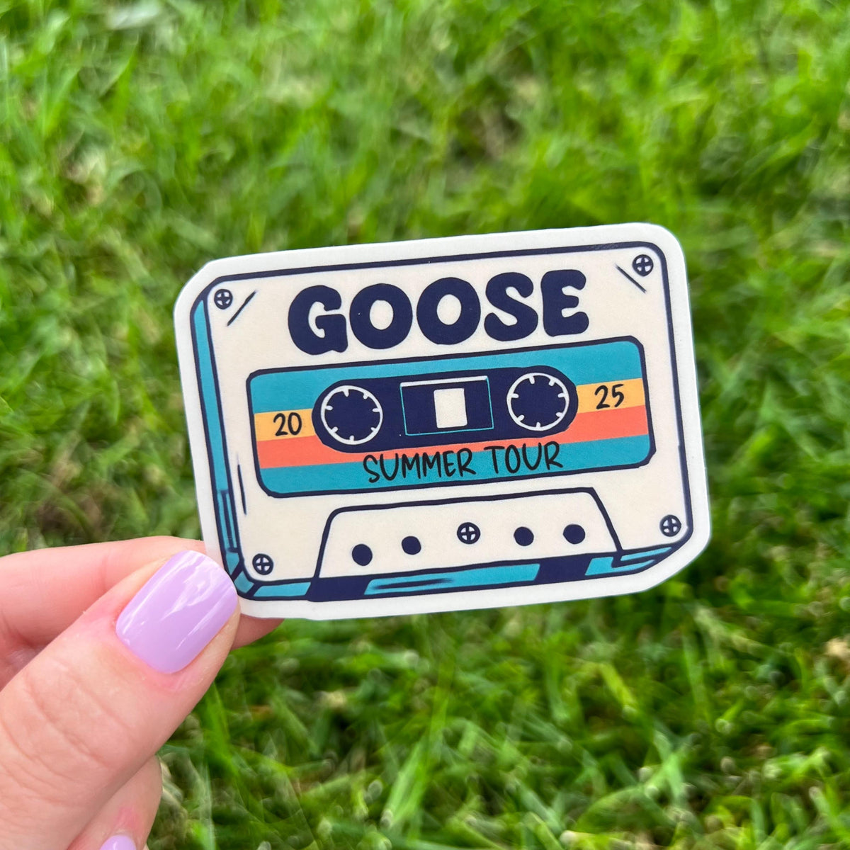 Goose Summer Tour 2025 Retro Cassettee Mix Tape Teal Orange Yellow Vinyl Sticker Slap Matte Finish 2.5" x 3.2"