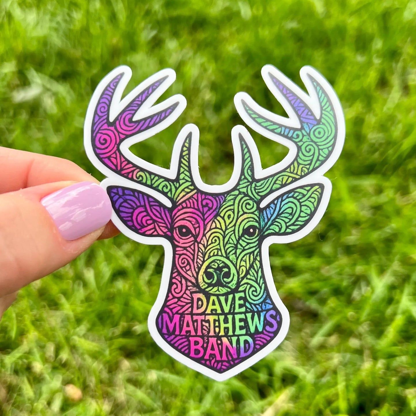 Deer Creek Noblesville Indiana Deer Head Purple Pink Green Blue Vinyl Sticker Slap 3.2" x 2.6” Matte