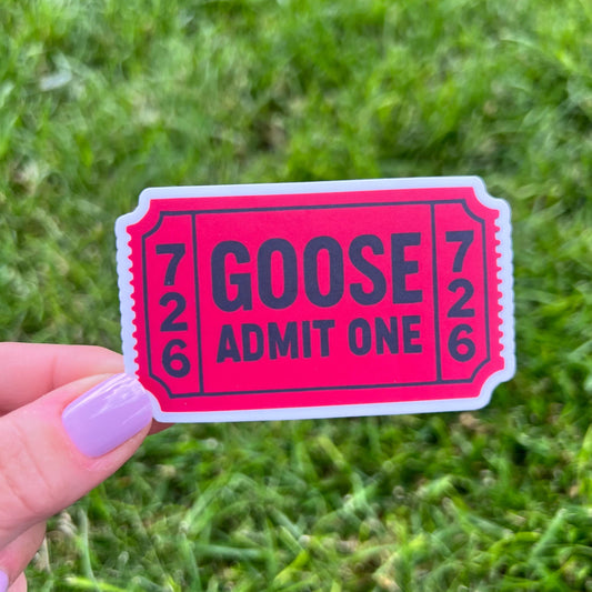 Goose 726 Admit One Black Red Raffle Ticket Vinyl Sticker Slap 1.9" x 3.2" Matte Finish