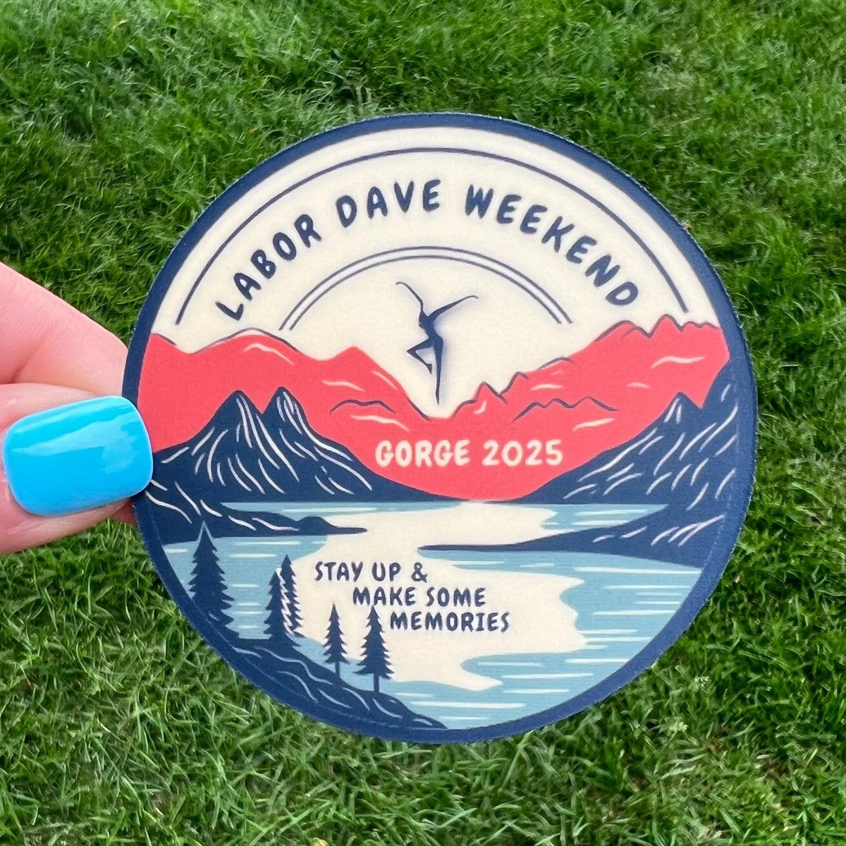 MAGNET Labor Dave Weekend The Gorge 2025 Beige Orange Blue Teal Mountains Trees River 3" x 3" Matte Finish 20 mil thick