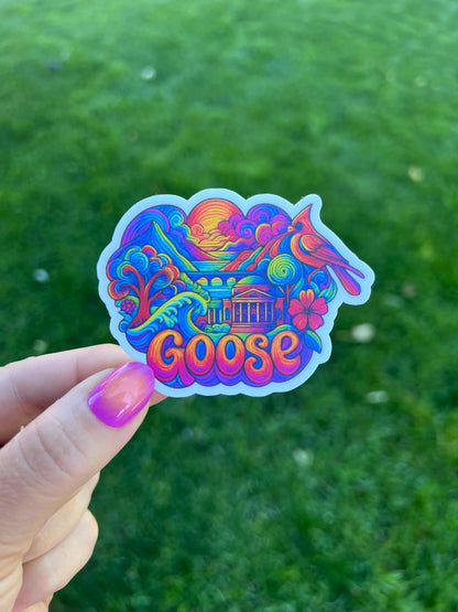 Goose Richmond Virginia Psychedelic Mountains Ocean Waves Red Bird Cardinal Hibiscus Vinyl Sticker Slap 2.2" x 2.9" Matte Finish