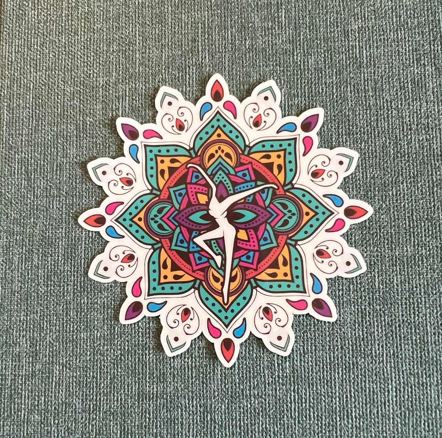Teal Pink Blue Yellow Brown White Mandala Vinyl Sticker Slap 2.8" x 2.8" Glossy Finish