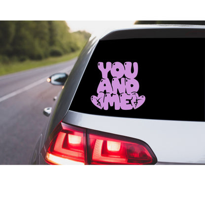 You And Me Bubble Letters DMB Vinyl Decal Sticker Car Window Laptop Tumbler Cup Custom Colors 4"x4.5"