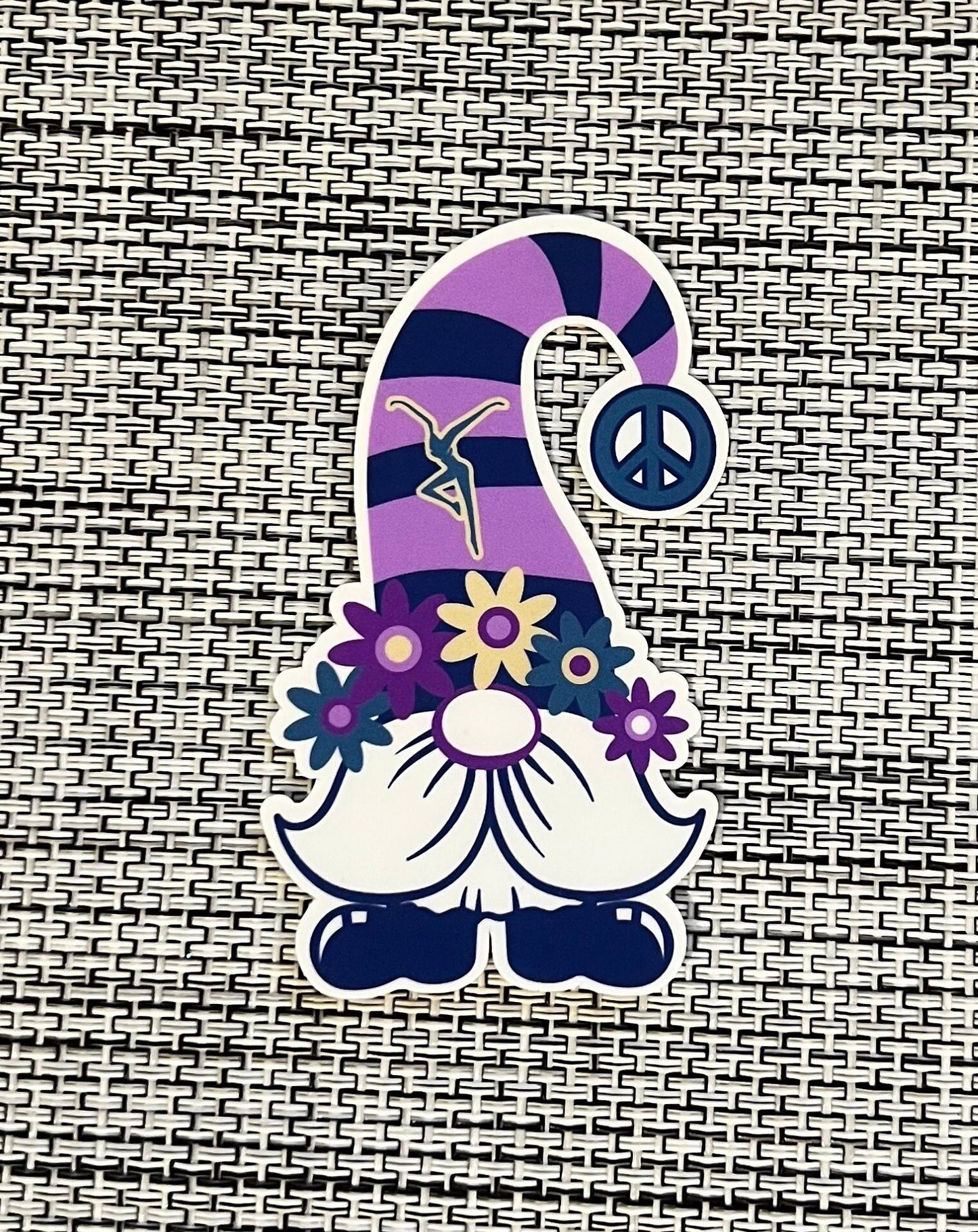 DMB Gnome Purple Blue White Flowers Sticker Slap 3" x 1.8" Matte Finish