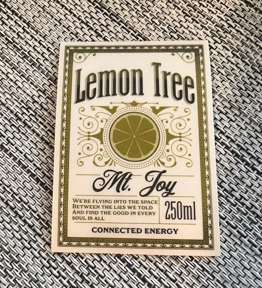 Mt. Joy Lemon Tree Connected Energy Vintage Label Green Yellow Retro Vinyl Sticker Slap Laptop Tumbler Cup Matte Finish 3" x 2.175"