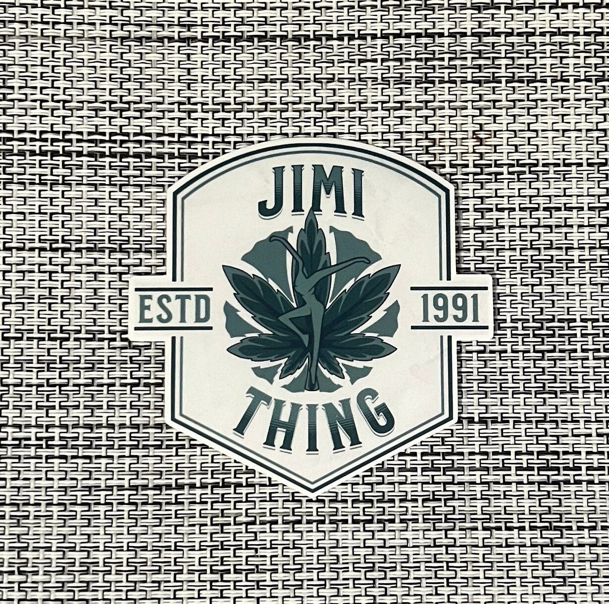 Jimi Thing Green White Sticker Slap 2.75" x 2.75" Matte Finish