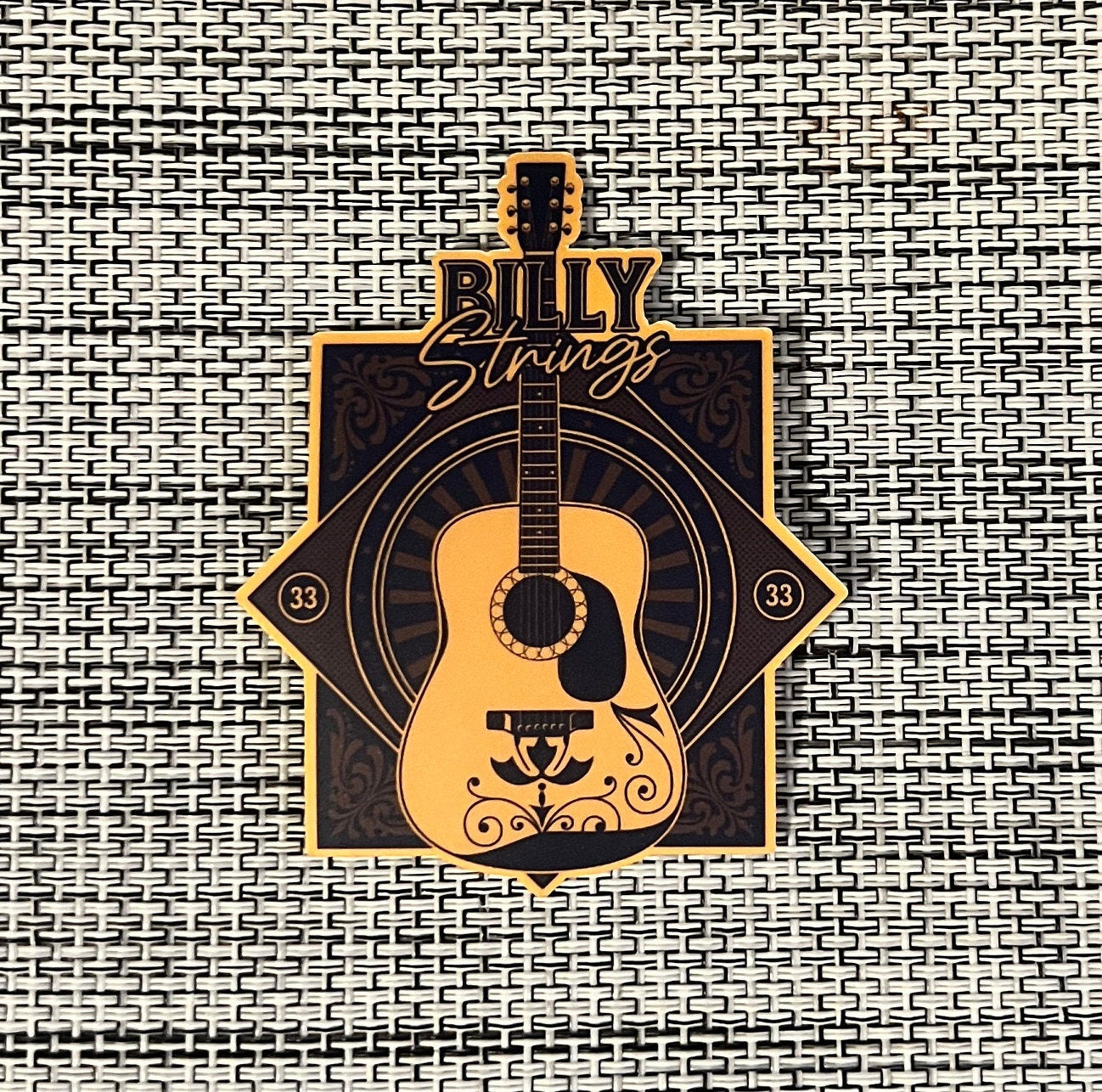 Billy Strings BMFS Guitar 33 Brown Yellow Sticker Slap Matte Finish 3" x 2.4"