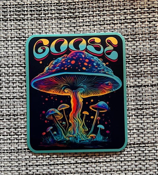 Goose Psychedelic Mushroom Retro Vinyl Sticker Slap 3" x 2.5"  Matte Finish