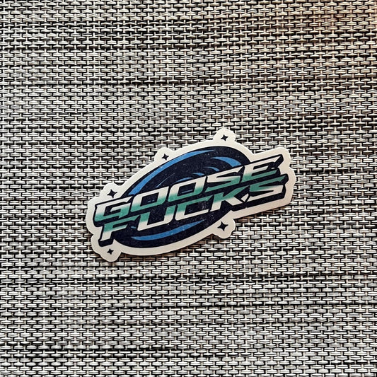 GOOSE FUCKS Blue White Teal Stars Retro Vinyl Sticker Slap 1.55" x 3" Matte Finish