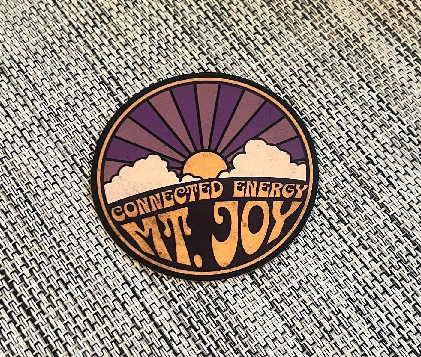 Mt. Joy Connected Energy Purple Yellow Sun Clouds Retro Vinyl Sticker Slap  2.5" x 2.5" Matte Finish