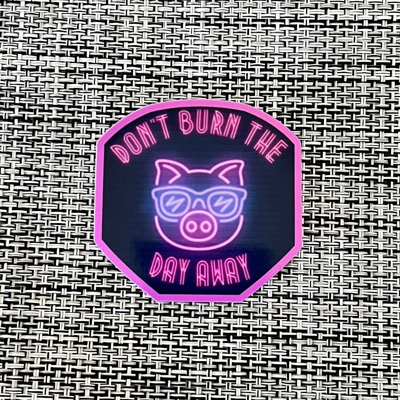 DMB Pig Don't Burn the Day Away Pink Purple Blue Neon Sunglasses DMB Sticker Slap 2.1" x 2.1" Glossy Finish