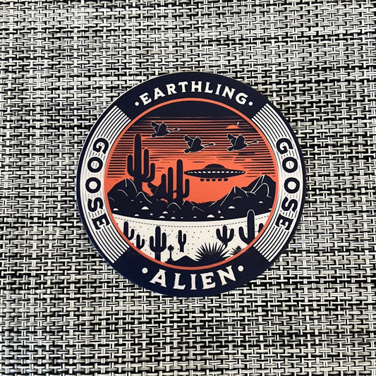 Goose Earthling or Alien? Dark Blue Orange Goose the Band Vinyl Sticker Slap Matte Finish 3" x 3"