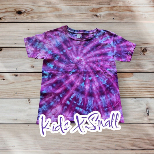 Mile High Dad Purple Lavender Blue Spiral Ice Dye Tie Dye | Short Sleeve Shirt | 100% Cotton | KIDS Size XSMALL 4-5