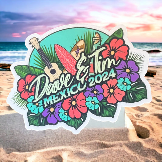 Dave & Tim Mexico 2024 Purple Pink Teal Flowers Guitar Sticker Slap 2.5" x 3.25" Matte Finish